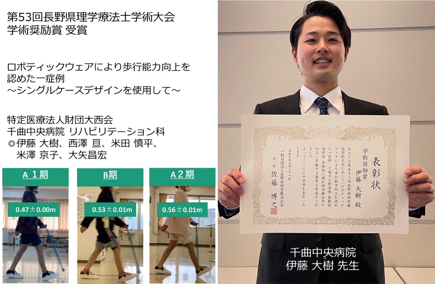 第53回長野県理学療法士会 学術奨励賞 受賞